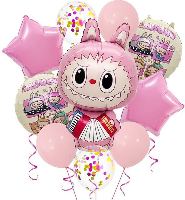 BaiTu Home Labubu Aluminiumfolienballon Set für Geburtstagsparty Dekoration in Pink mit Tierfiguren - Bild 1
