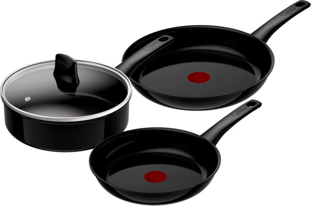 Tefal Renew On Keramik Bratpfannenset aus Aluminium in Schwarz mit Pfannen in den Größen Durchmesser: 24 cm, Durchmesser: 28 cm und Schmorpfanne Durchmesser: 24 cm - Bild 1