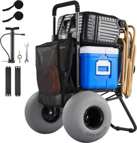 VEVOR Strandwagen mit Ballonreifen und verstellbarem Griff, faltbarer Strandtrolley für Camping und Angeln, Belastbarkeit: 75 kg, B/T: 460 x 375 mm, Höhe: 855-1150 mm - Bild 1