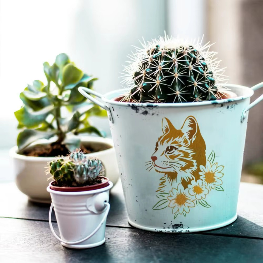 Katzen-Malschablone mit Pinsel und Blumenmuster als DIY-Zeichnungsvorlage, B: 21,6 cm, H: 29,2 cm - Bild 3