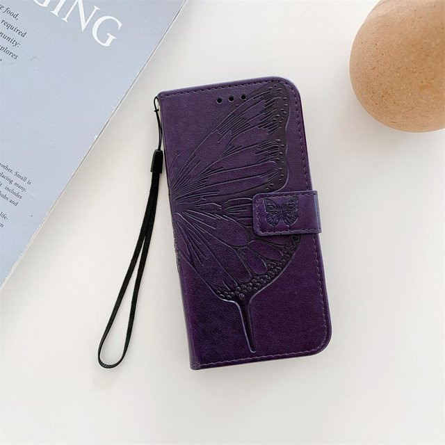 YULIN Leder Handyhülle mit Handgelenkschlaufe und Kartenfach im Schmetterlings-Design für iPhone 17 16 15 14 13 12 11 Pro Max Plus, Farbe: Lila - Bild 1