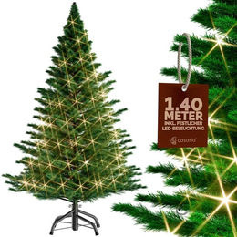 Casaria Künstlicher Weihnachtsbaum in Grün mit Lichterkette und Metallfuß, Höhe: 140 cm - Bild 1