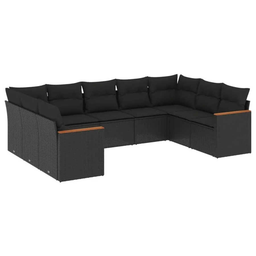 vidaXL 9-tlg. Garten-Sitzgruppe aus Polyrattan in L-Form mit Kissen, Schwarz - Bild 2