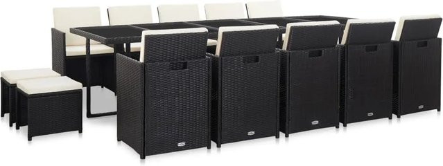 vidaXL 15-tlg Garten-Essgruppe aus Poly Rattan mit Glas-Tischplatte und Kissen in Schwarz - Bild 1