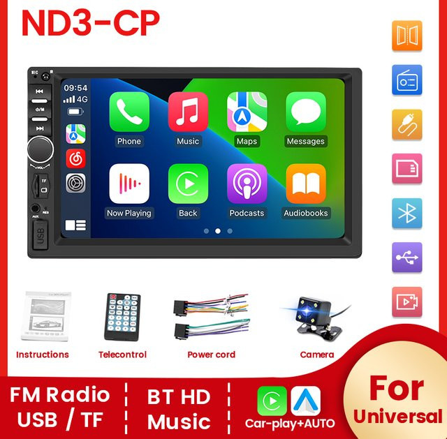 Navifly Universal MP5 Multimedia-Autoradio mit 7 Zoll HD-Touchscreen, Bluetooth, Carplay, MirrorLink und FM-Radio in Schwarz - Bild 1
