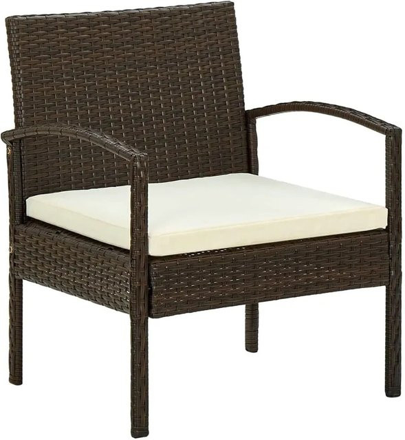 vidaXL Gartenstuhl aus braunem Poly-Rattan mit Kissen und Armlehnen aus Metall - Bild 1
