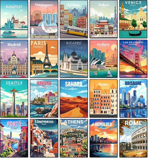 QIZITENG Diamond Painting Set Städtische Architektur Motiv Santorini Madrid Rom in Mehrfarbig, B/H: 20 x 30 cm - Bild 1