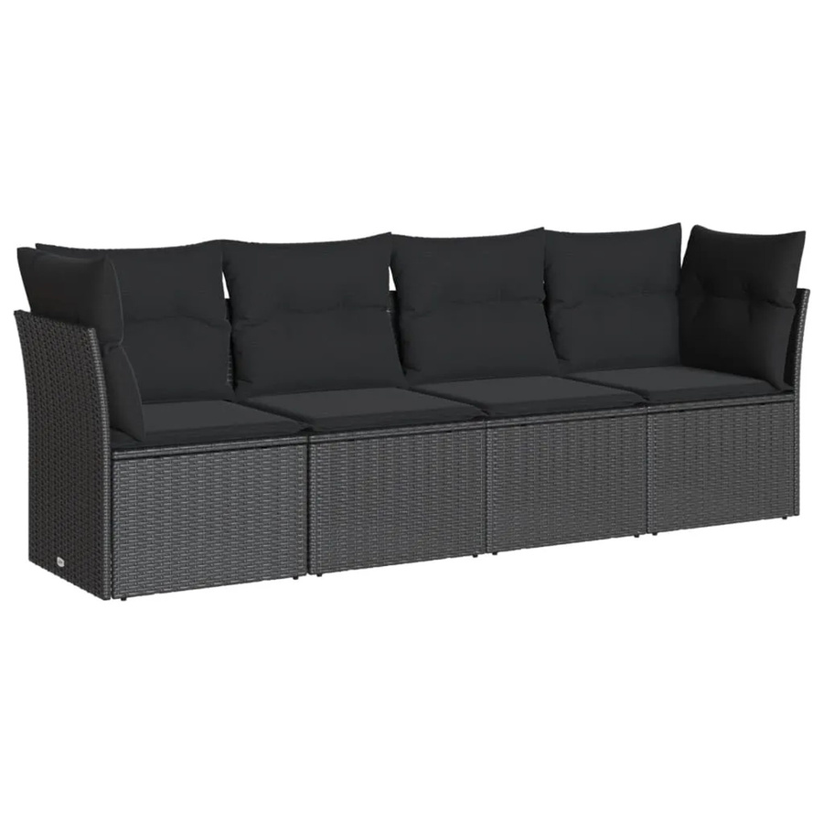 vidaXL 4-tlg Garten-Sofagarnitur in L-Form aus Polyrattan mit Kissen, Schwarz - Bild 2