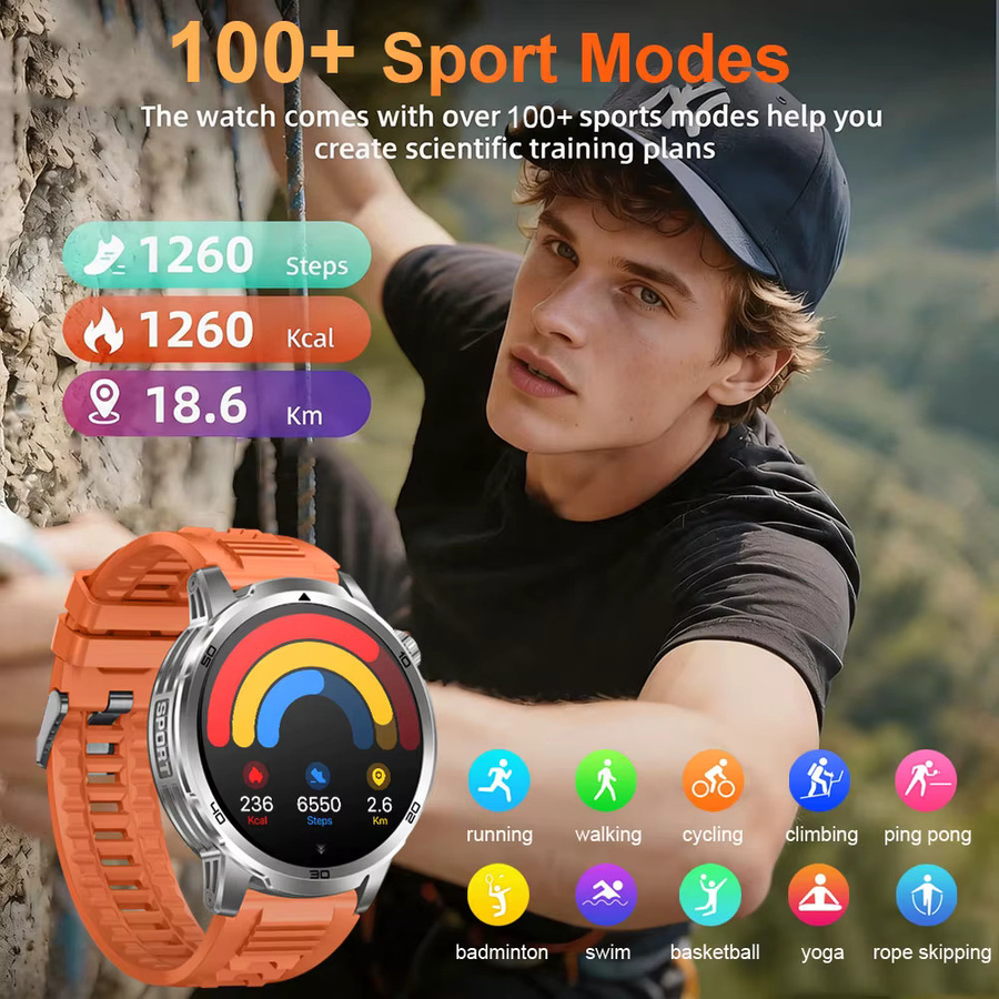 MEVADEN Smartwatch, 1.85 Zoll, Edelstahl, Silber, Schwarz, Unisex - Bild 3