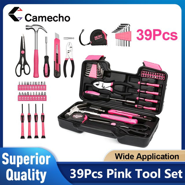 Camecho 39-teiliges Werkzeugset in Rosa für Reparaturen im Haushalt - Bild 1