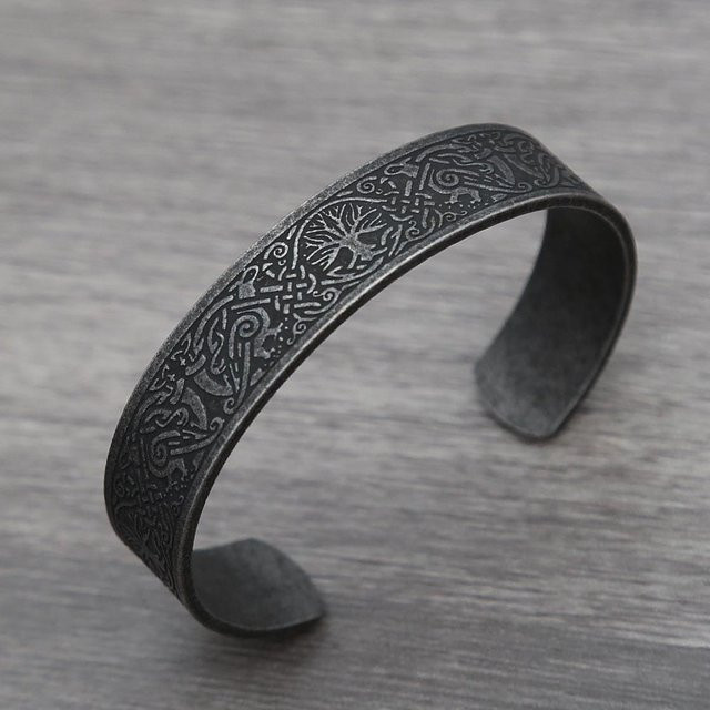 Rui Di Armband, Edelstahl, Schwarz, Unisex, Lebensbaum, Wikinger Runen - Bild 1