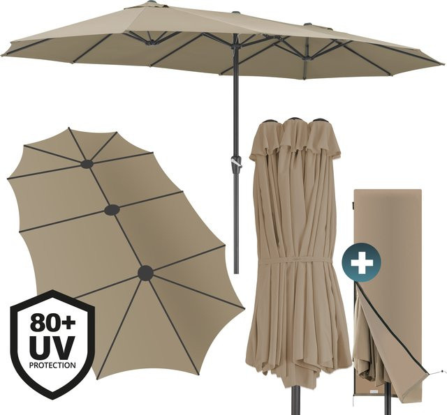KINGSLEEVE Doppelsonnenschirm in Taupe mit UV-Schutz UPF 50+ aus Polyester und Stahl - Bild 1