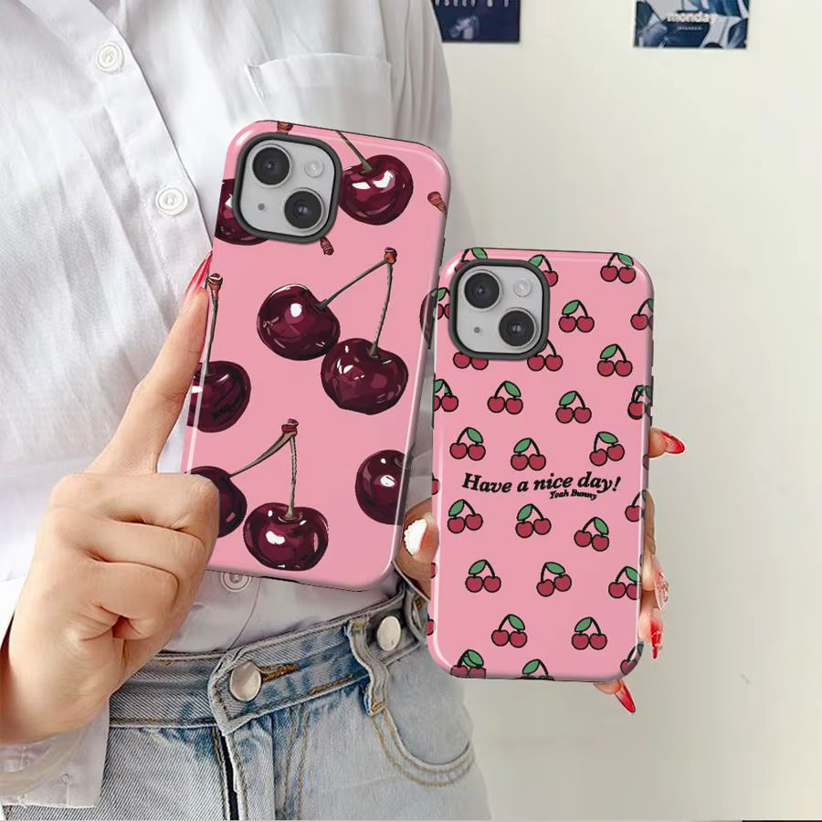 Harte Handyhülle mit Cartoon-Kirsch-Litschi-Muster für Apple iPhone in Pink - Bild 2