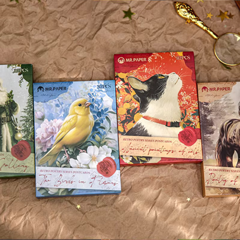 Mr. Paper Weihnachtskarten Set mit Schneemann, Katze und Vogel, 32 Blatt pro Packung - Bild 2
