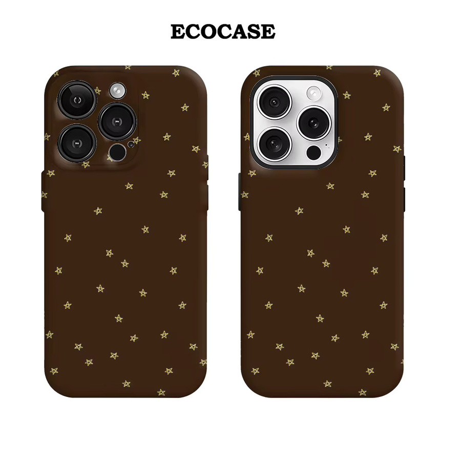 Handyhülle Golden Stars auf Braun für Apple iPhone 17 16 15 14 13 12 11 Pro Max Plus mit doppelschichtiger Rückseite - Bild 2