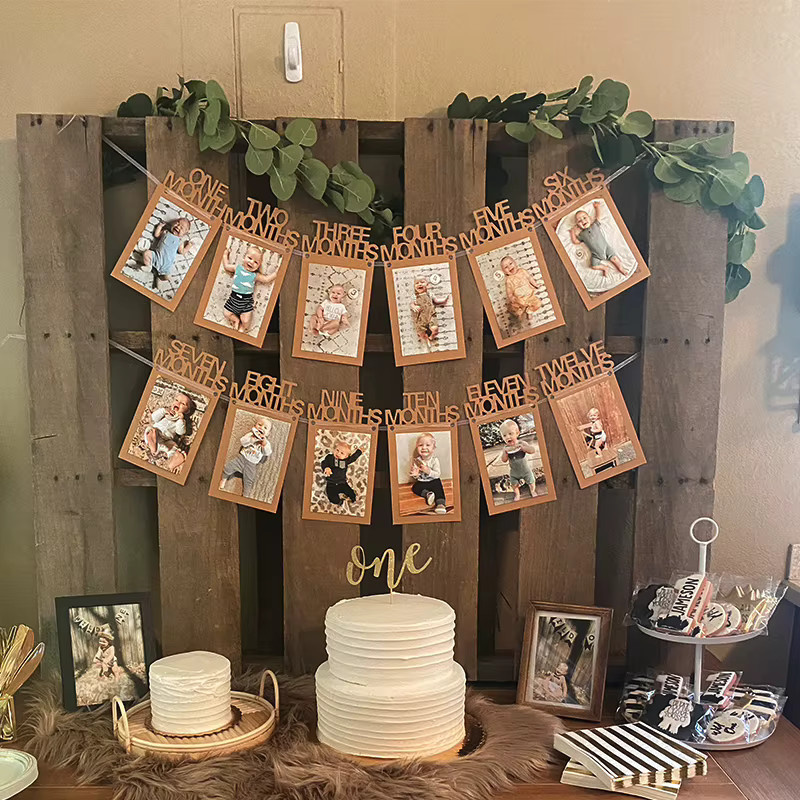 CYZIWEIN Baby-Fotobanner für den 1. Geburtstag mit Fotorahmen für die Monate 1 bis 12, Dekoration für Jungen und Mädchen - Bild 2