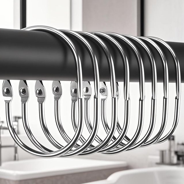 XYKK01 Duschvorhangringe aus Metall, 1 Stück ovale Schnapp-Duschvorhangringe, rostbeständig, Farbe: Silber - Bild 1
