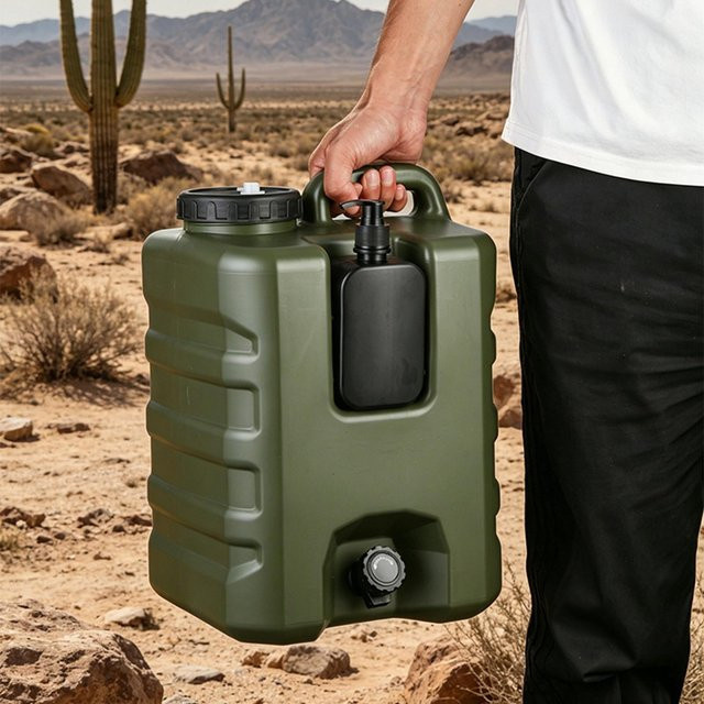 KaiSai Camping Wasserbehälter aus lebensmittelechtem PE in Grün mit Hahn und Handwaschflasche, 20 l - Bild 1