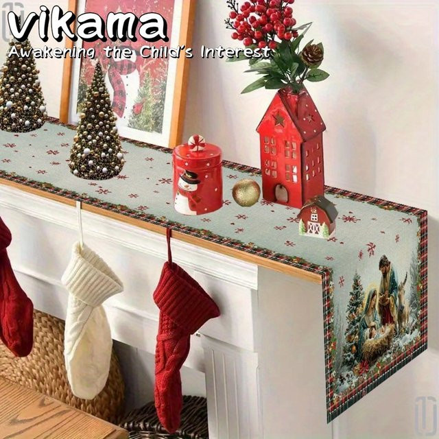 VIKAMA Weihnachts-Tischläufer mit Schneeflocken und Cranberry-Motiv in Multicolour, B/T/H: 150 x 33 x 33 cm - Bild 1