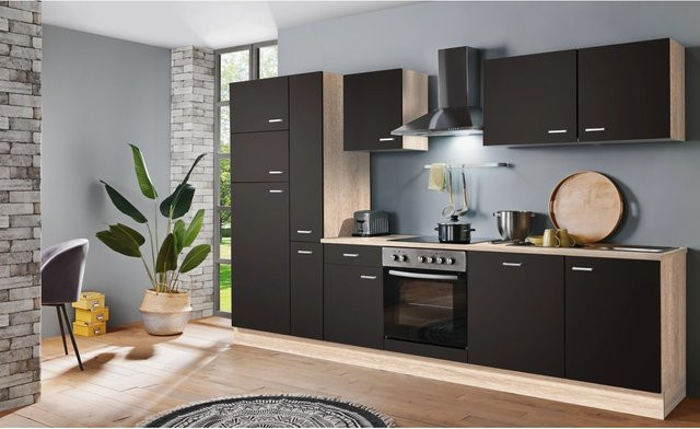 Menke Küchenzeile Classic Lava Matt und Sonoma Eiche Nachbildung, B/T/H: 310 x 60 x 200 cm - Bild 1