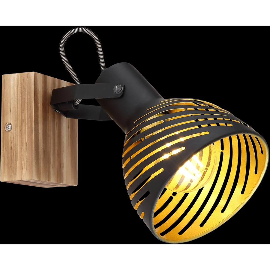 Globo Wandspot Lenna in Schwarz und Dunkelbraun mit Holz und Metall für E27 Leuchtmittel - Bild 2