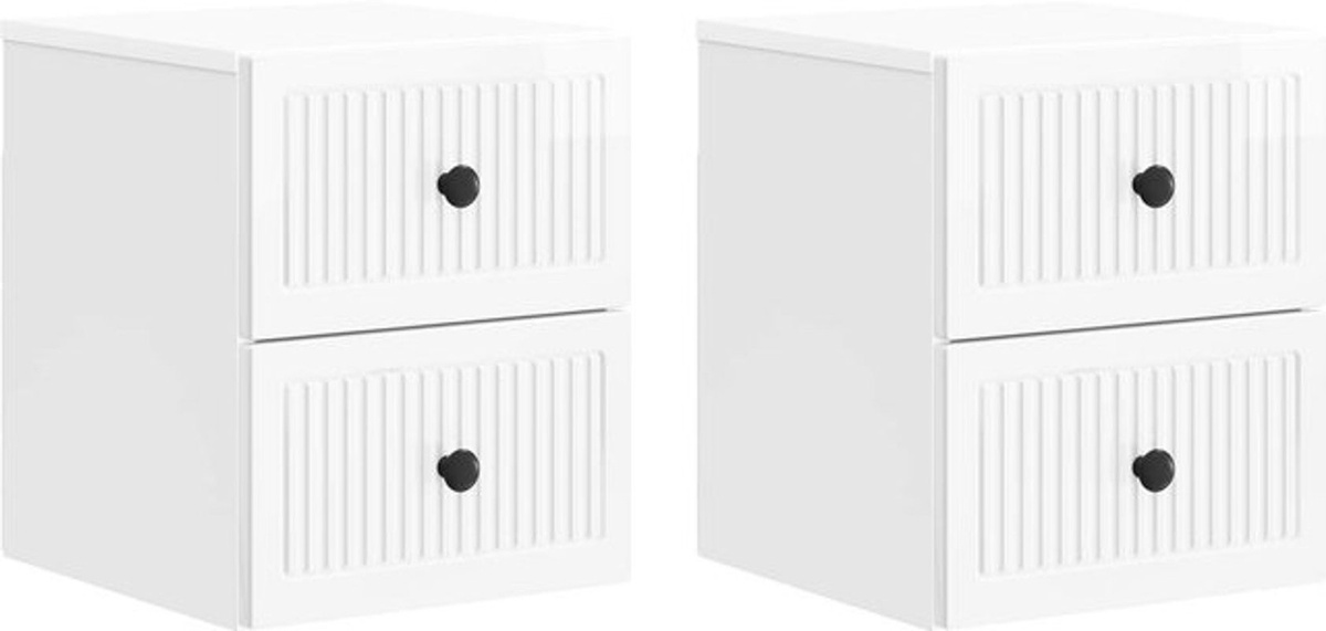 Set aus 2 wandmontierten Nachttischen von vidaXL in Weiß Hochglanz aus Holzwerkstoff im modernen Retro-Design, B/H/T: 33 x 34,5 x 40 cm - Bild 1