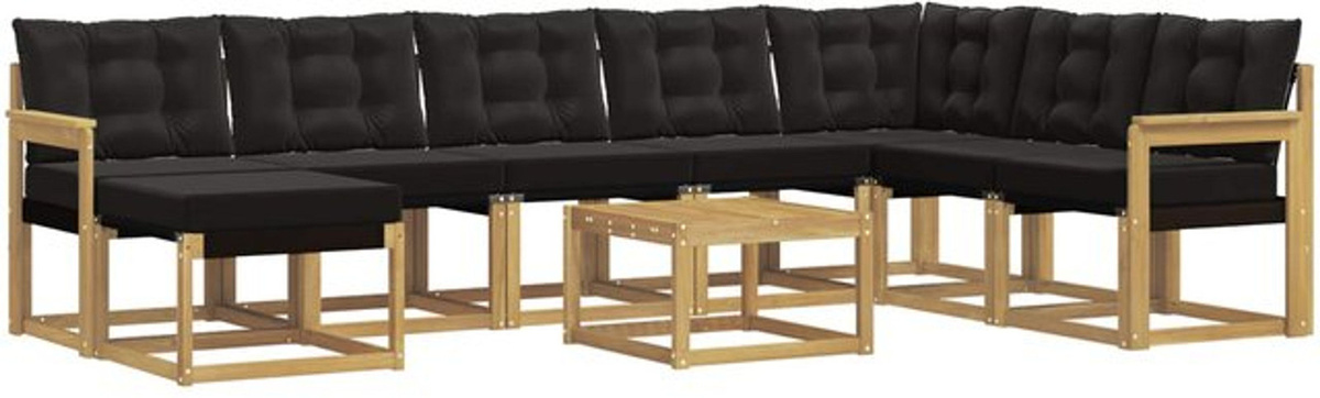 Modernes Outdoor-Sofagarnitur Loungemöbel Set aus Massivholz mit 9-teiligen Kissen von vidaXL in Weiß und Schwarz - Bild 1