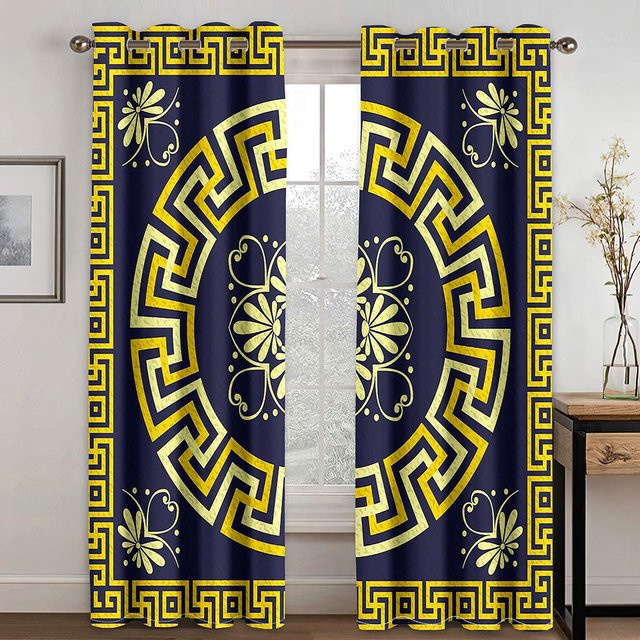 Yiran Furniture Bohemian Vorhang Set mit abstraktem geometrischem Design, 2er-Pack, semi-transparent, Polyester, B: 100 cm, H: 130 cm - Bild 1