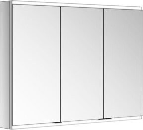 Keuco Spiegelschrank Royal Modular 2.0 mit 3 Drehtüren, LED-Beleuchtung und Kristall-Doppelspiegel, Weiß/Silber, B/H/T: 100 x 70 x 12 cm