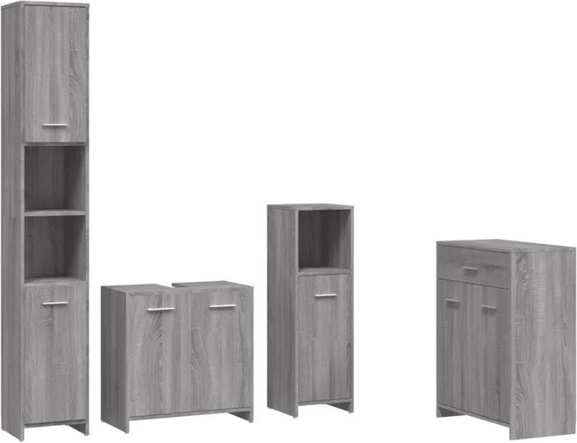 vidaXL 4-tlg Badmöbel-Set Grau Sonoma Holzwerkstoff mit Waschbeckenunterschrank und Schränken, B/T/H: 60 x 33 x 80 cm, 30 x 30 x 95 cm und 30 x 30 x 183,5 cm - Bild 1