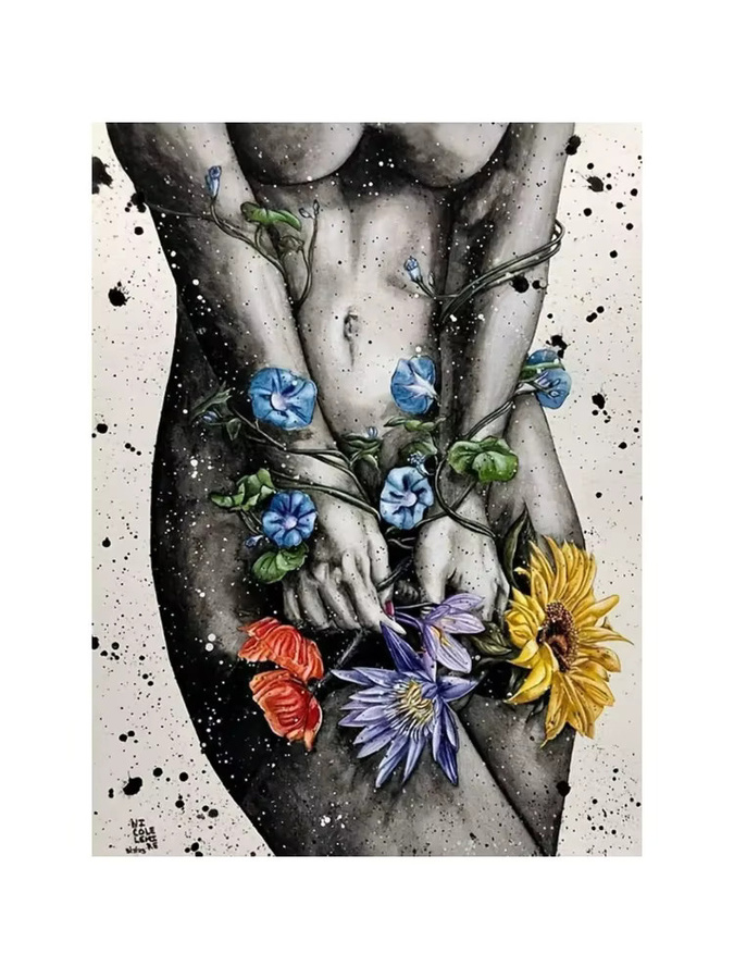 YUTTEE Diamant-Mosaik Rundes Porträt mit Blumen und Landschaft in Mehrfarbig - Bild 3
