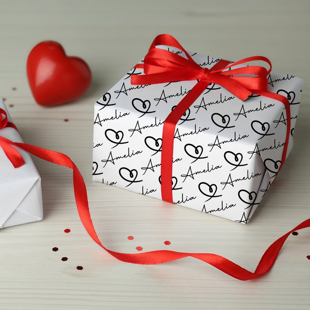6 Stück personalisierbares Geschenkpapier Joy-enlife für Valentinstag und Hochzeiten mit Herzmuster in Rot und Weiß - Bild 1