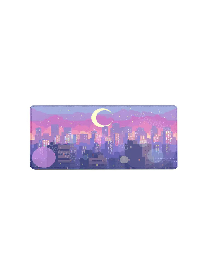 Eenehana Gaming-Mauspad Pixel Style Moon Cloud City in Multicolour mit HD-Druck und Overlock-Rand - Bild 6