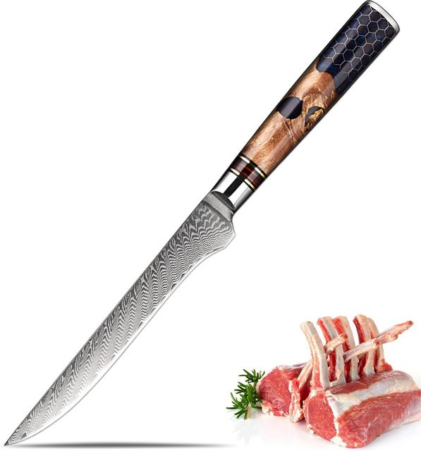 Xituo Damaskus Ausbeinmesser mit 67 Schichten und blauem Harzgriff, 15,24 cm - Bild 1
