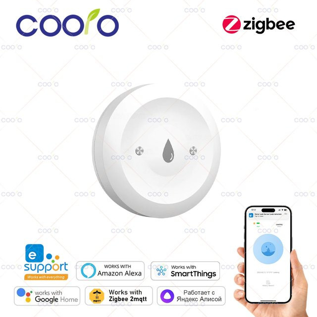 Ewelink Zigbee Smart Wassersensor in Weiß zur Fernüberwachung von Überschwemmungen und Leckagen für Küche und Badezimmer, kompatibel mit Home Assistant und Zigbee2mqtt - Bild 1