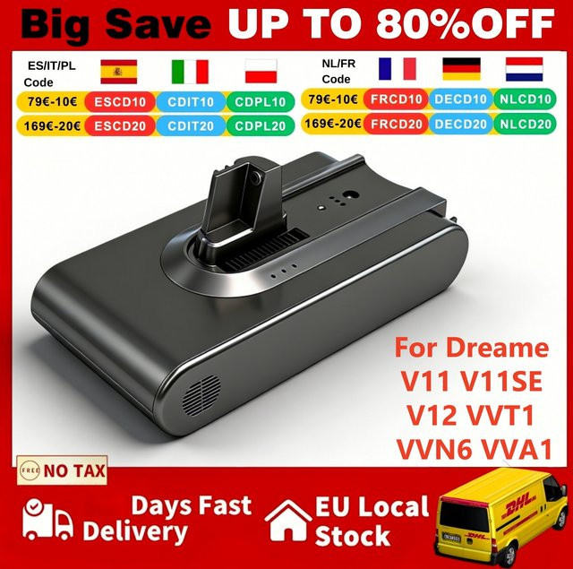 Original Akku-Ersatz für Dreame Handstaubsauger, 25,2V, 5000mAh, kompatibel mit V11, V11SE, V12, VVT1, VVN5, VVN6, VVA1 und V12Pro - Bild 1