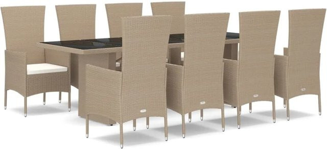 vidaXL 9-teilige Garten-Essgruppe aus Poly Rattan mit Kissen in Beige - Bild 1