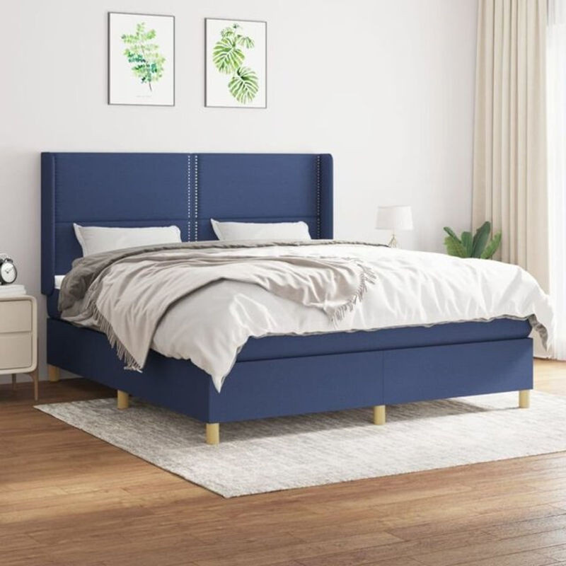 Vidaxl Boxspringbett mit Matratze aus Stoff in Blau und Weiß, B/T/H: 180 x 200 cm - Bild 1