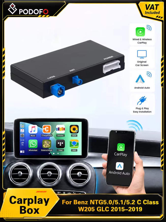 Podofo CarPlay Box Interface Decoder in Schwarz, Plug & Play für BMW E39 E60 E61 E90 E91 E92 E93 E82 E88 E70 E71 und Mercedes Benz NTG5.0 NTG5.1 NTG5.2 C W205 GLC 2015-2019 - Bild 7