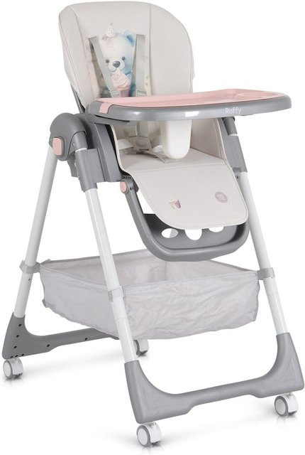 Moni Kinderhochstuhl Raffy klappbar in Rosa mit verstellbarer Rückenlehne, 4 Rollen und 3-Punkt-Gurt - Bild 1
