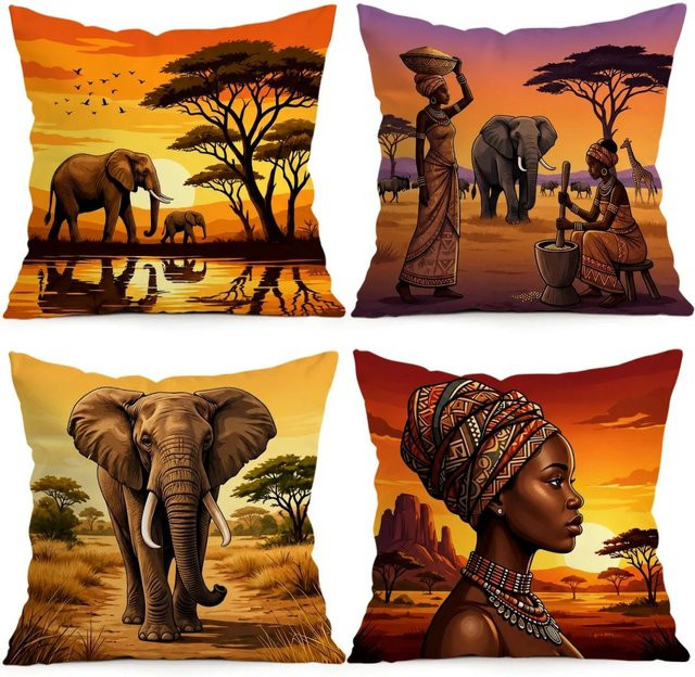 JMG Clothing Elefantenkissenbezug im afrikanischen Stil aus Polyester, Mehrfarbig, B/B: 45 x 45 cm - Bild 1