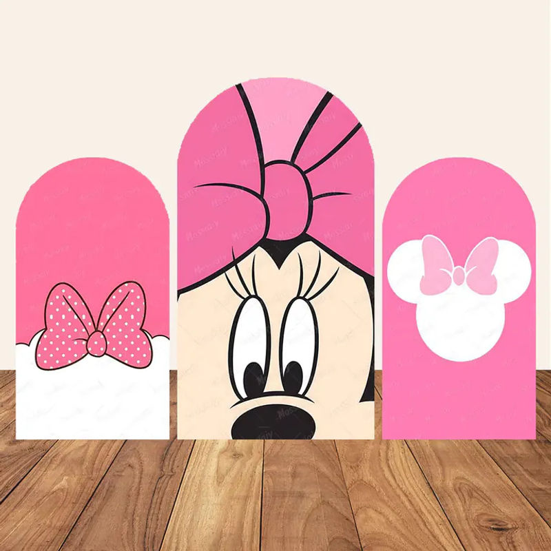 Potdemiel Minnie Maus Bogen-Hintergrundbanner mit rosa Punkten aus elastischem Textil für Geburtstag und Babyparty, B/H: 120 x 50 cm - Bild 3