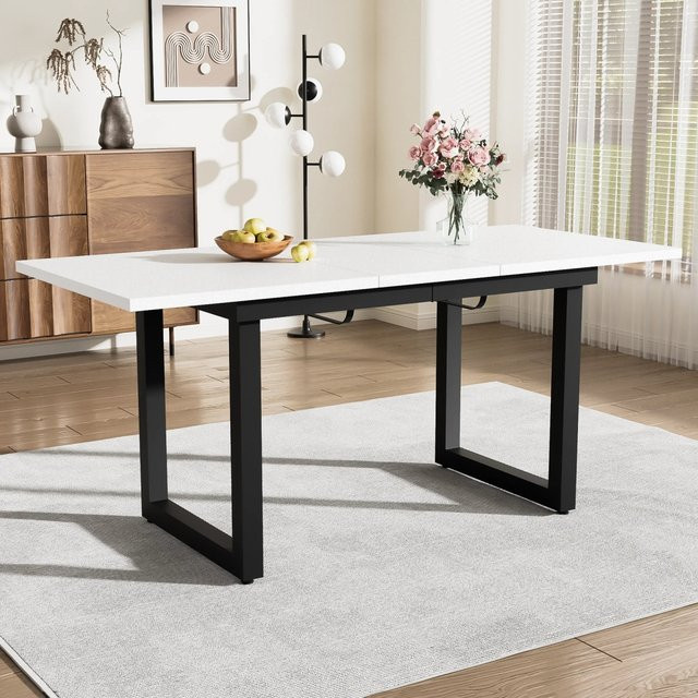 okwish Esstisch aus Metall und MDF im Industriestil, erweiterbar, rechteckig, Farbe: Weiß, B/T/H: 140 x 80 x 76 cm - Bild 1