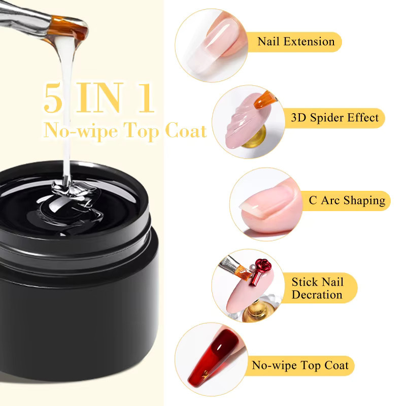 Four Lily 5-in-1 Verstärkungsgel No-Wipe Top Coat, 8 ml, Glänzend - Bild 2