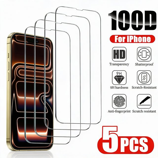 5 Stück Panzerglas Displayschutzfolie für iPhone 17 Pro Max und iPhone 17 Air, transparent, kratzfest mit 9H Härtegrad - Bild 1