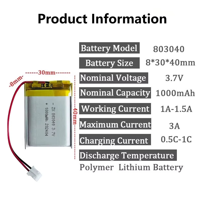 GJUELIRRA Li-Ion Akku 1000 mAh 3,7 V Silber für PS4 Controller, Radio, MP3/MP4 Player, GPS und LED-Licht - Bild 2