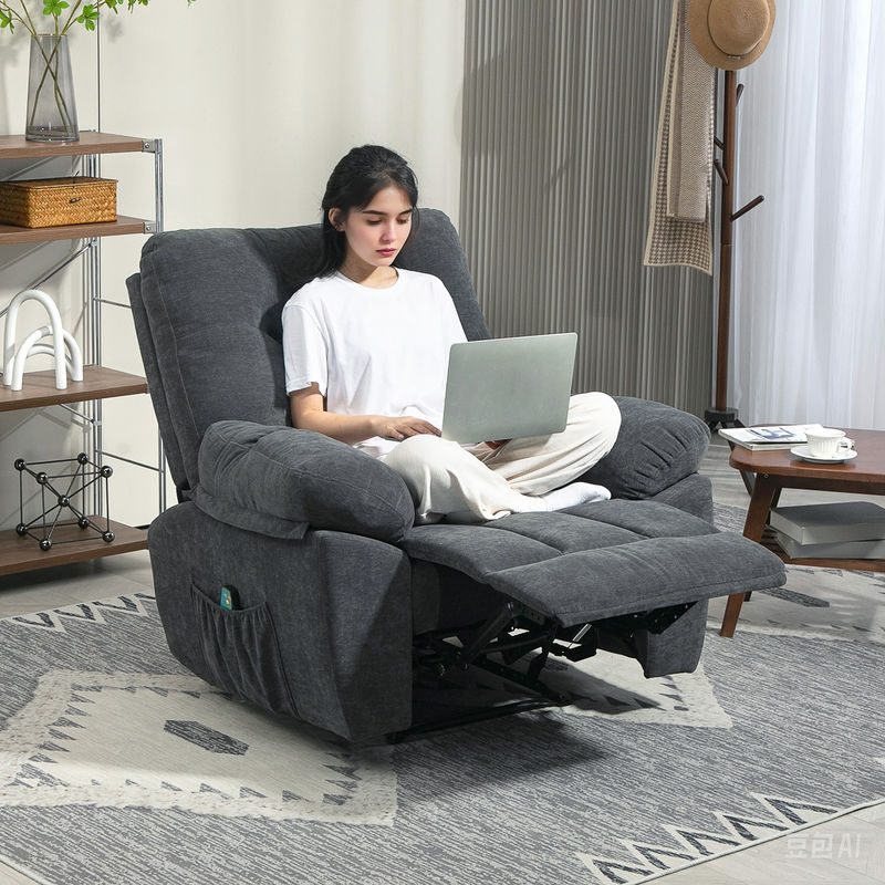 HOMCOM Elektrischer Relaxsessel mit Massagefunktion und Heizung, Fernsehsessel mit Liegefunktion, Vibration, 8 Modi, Wandnahes Design, Fußteil und Seitentasche, Dunkelgrau - Bild 2