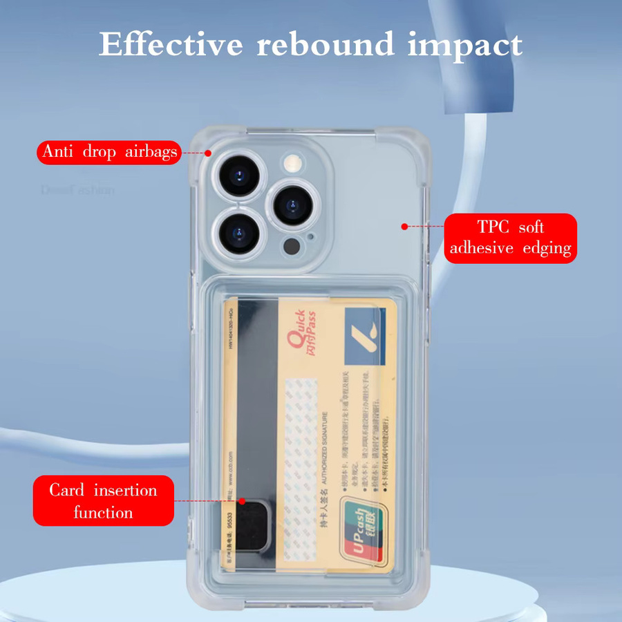 AKABEILA Transparente Handyhülle mit Kartenhalter und Airbag-Schutz für iPhone 11 bis 15 Pro Max, Farbe: Transparent/Lila - Bild 2