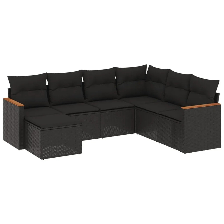 vidaXL 7-tlg. Garten-Sofagarnitur in L-Form aus schwarzem PE-Rattan mit Kissen und pulverbeschichtetem Stahlgestell - Bild 2
