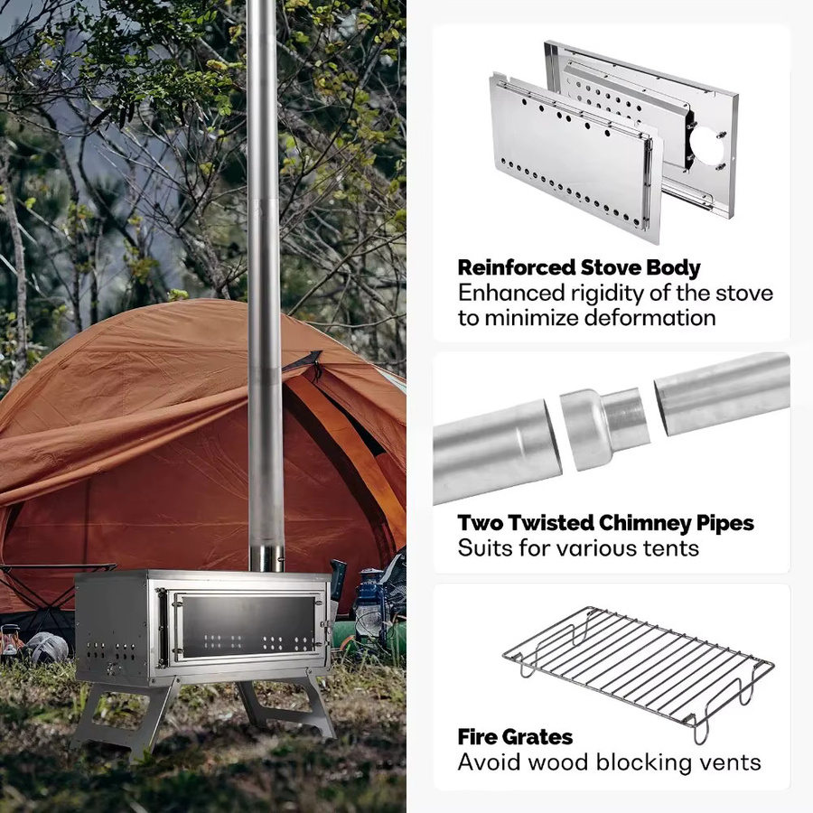 CHANGE MOORE Tragbarer zusammenklappbarer Camping Holzofen mit Sekundärverbrennung in Silber und Weiß - Bild 2